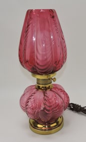 Fenton cranberry pulled feather lamp,