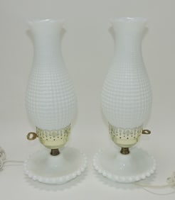 Fenton milk glass pair of dresser lamps,