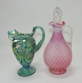 Fenton green carnival glass pitcher,