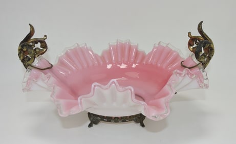 Pink cased glass large bride's bowl in