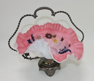 Pink cased satin glass bride's basket