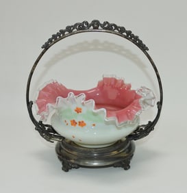 Pink cased floral enamel bride's basket,