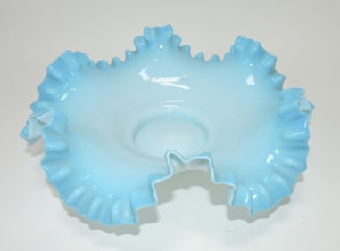 Blue cased glass 11" bride's bowl