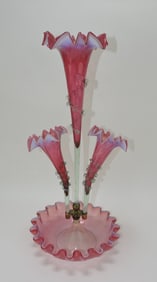 Victorian cranberry opalescent 3 horn