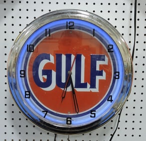 Gulf neon lighted advertising clock,
