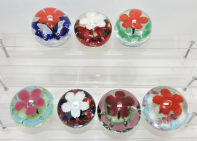 Wm. M. lot of 7 floral paperweights