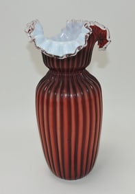 Fenton cranberry ribbed vase with