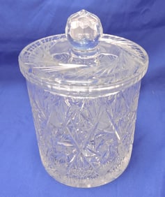 ABCG cut glass cookie jar, 9"