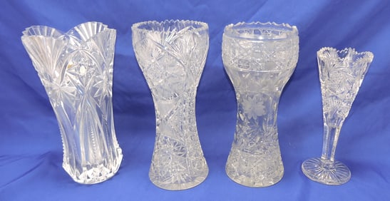 Cut glass and crystal lot of 4 vases,