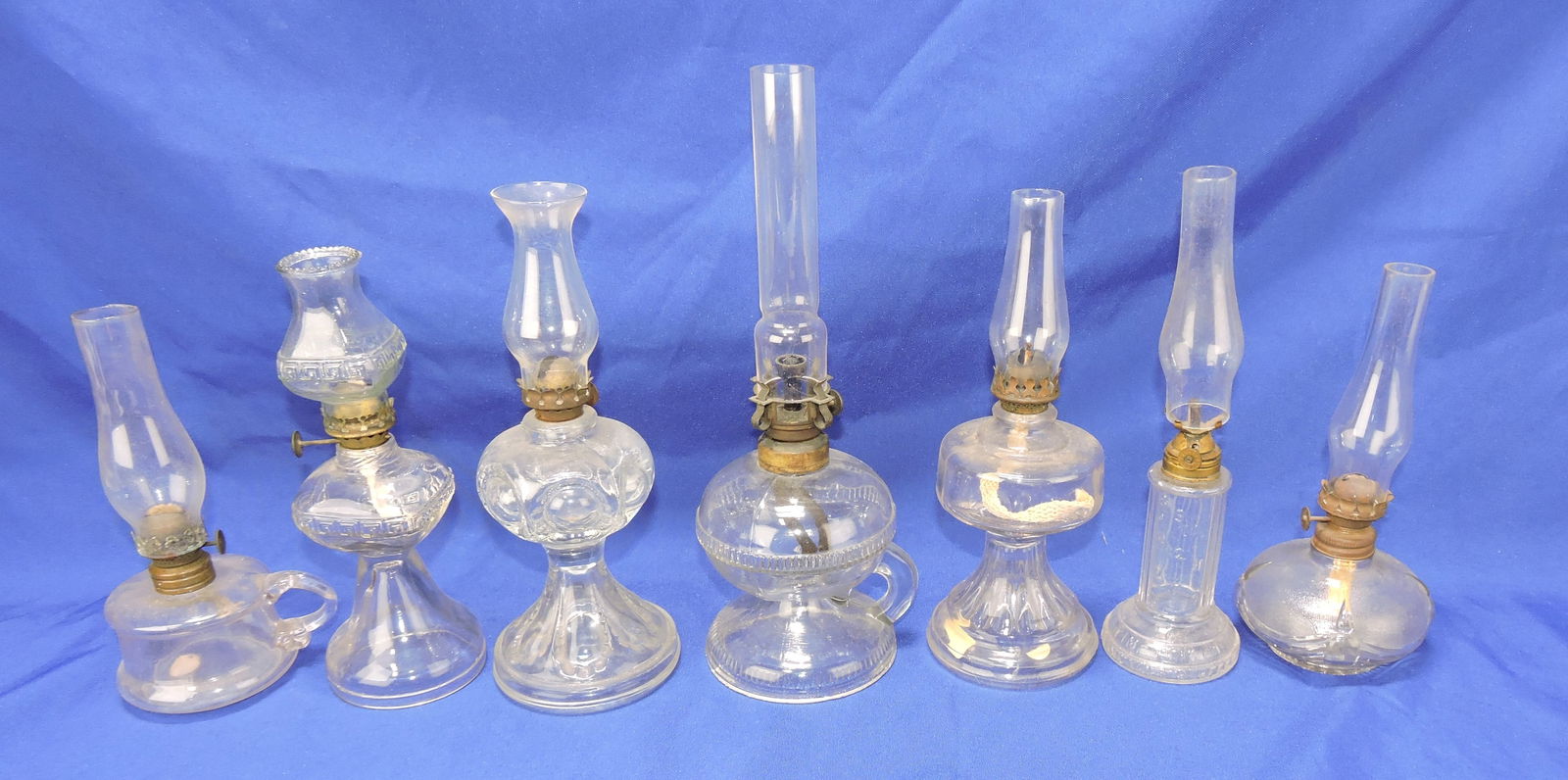 Lot of 7 miniature oil lamps, 8" to 11" (1 of 1)