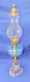 Cathedral oil lamp with sapphire blue