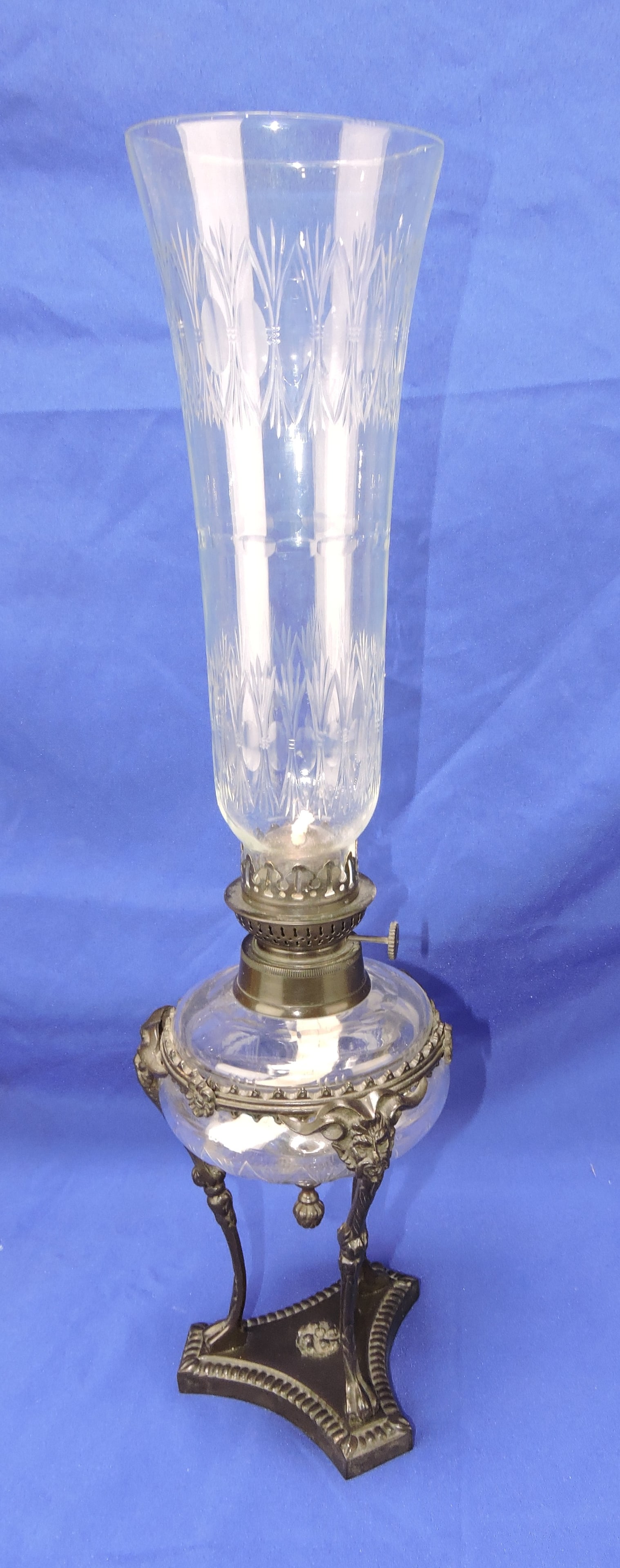 Bombay oil lamp with cast iron base,: 23 1/2"