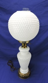 Milk glass hobnail banquet lamp,