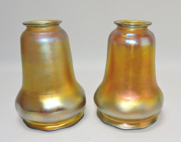 Pair of art glass gold aurene lamp