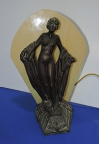 Art Deco spelter figural lamp, 13"