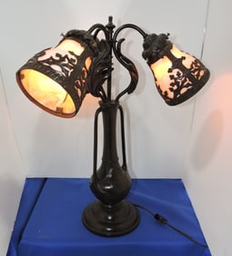 Three light table lamp with stained