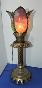 Dresser lamp with stained panel glass