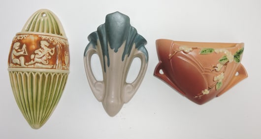 Roseville lot of 3 wall pockets: