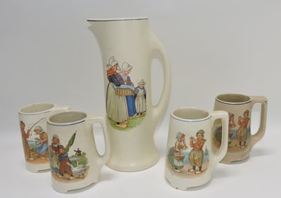 Roseville Holland 5 pc tankard set,