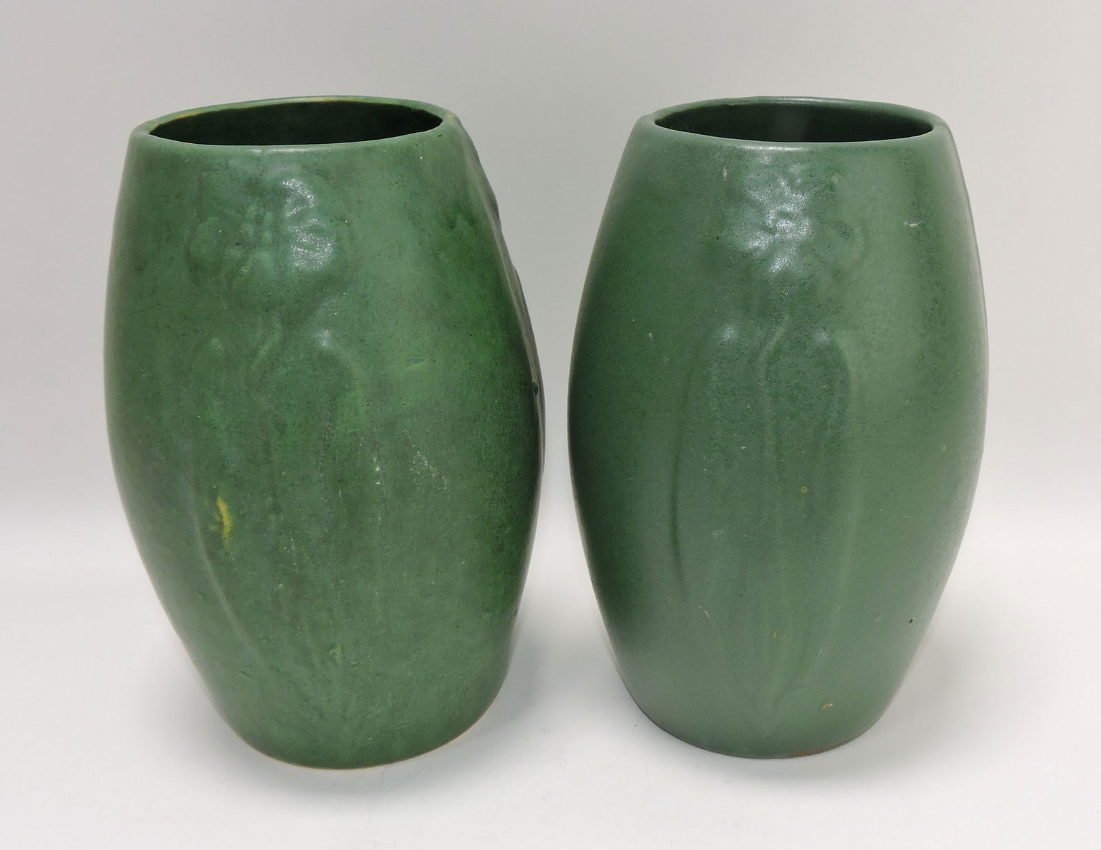 Zanesville Pottery pair of green vases (1 of 1)