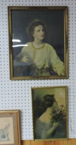 Lot of 2 vintage lady prints, 22"x18" and