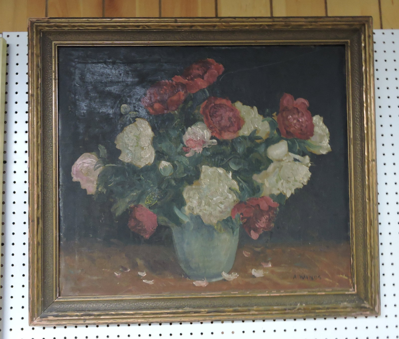 Oil on canvas of floral still life signed: A. Wands, 29"x33"