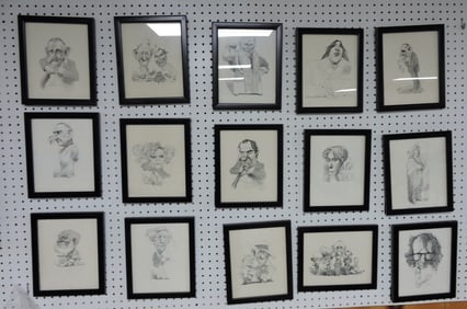 Lot of 15 caricature drawings by David