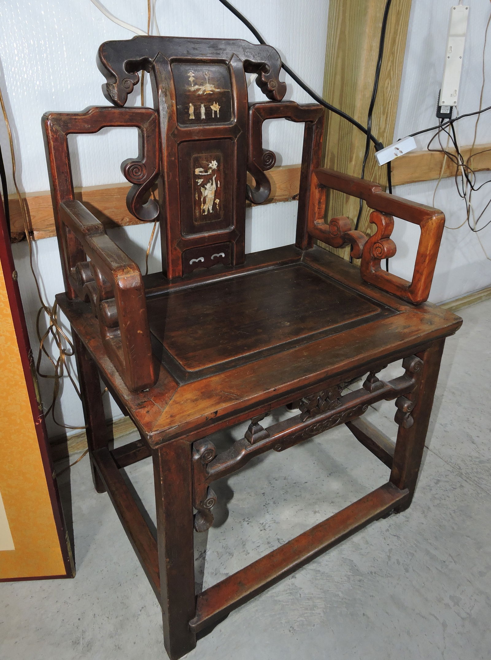 Chinese alter armchair with MOP inlay,: circa 1875, 37"h, 24"w