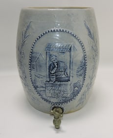 Salt glaze water cooler with lady at