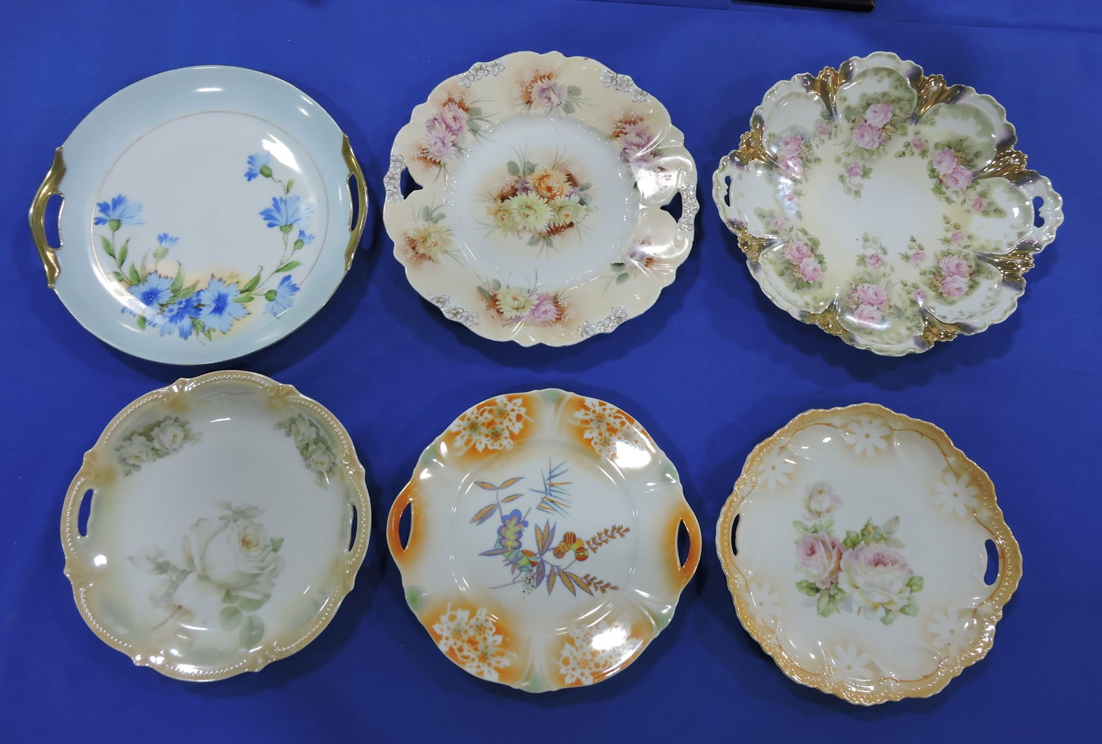Lot of 6 hand painted cake plates, (1 of 1)