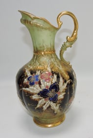 Teplitz Bohemian ceramic ewer, 10",