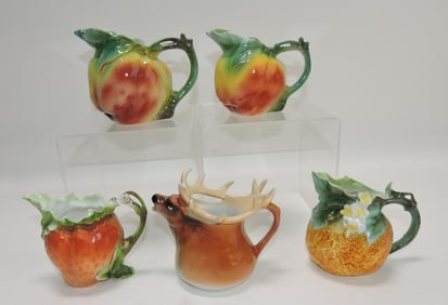 Royal Bayreuth lot of 5 figural creamers,