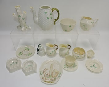 Belleek Shamrock lot of 15 pieces