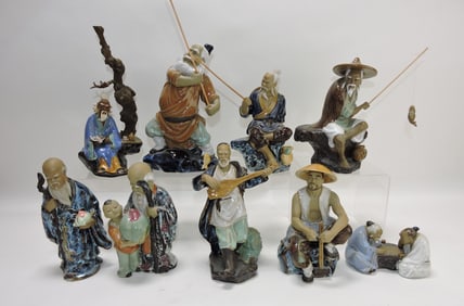 Chinese lot of 9 figures, 3 1/2" to 10"