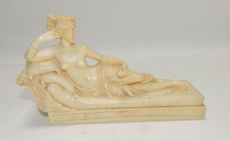 Semi-nude resin figure of recumbent lady,
