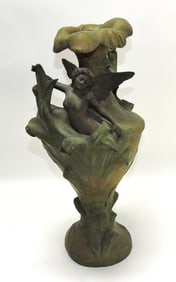 Spelter Art Nouveau vase with winged lady,