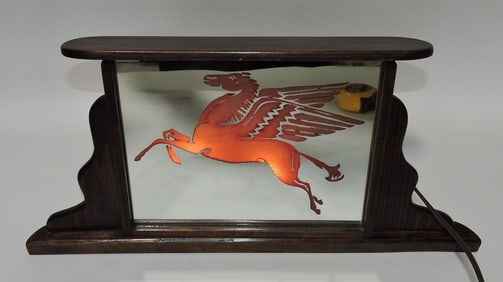 RARE Mobil Oil Pegasus lighted mirror