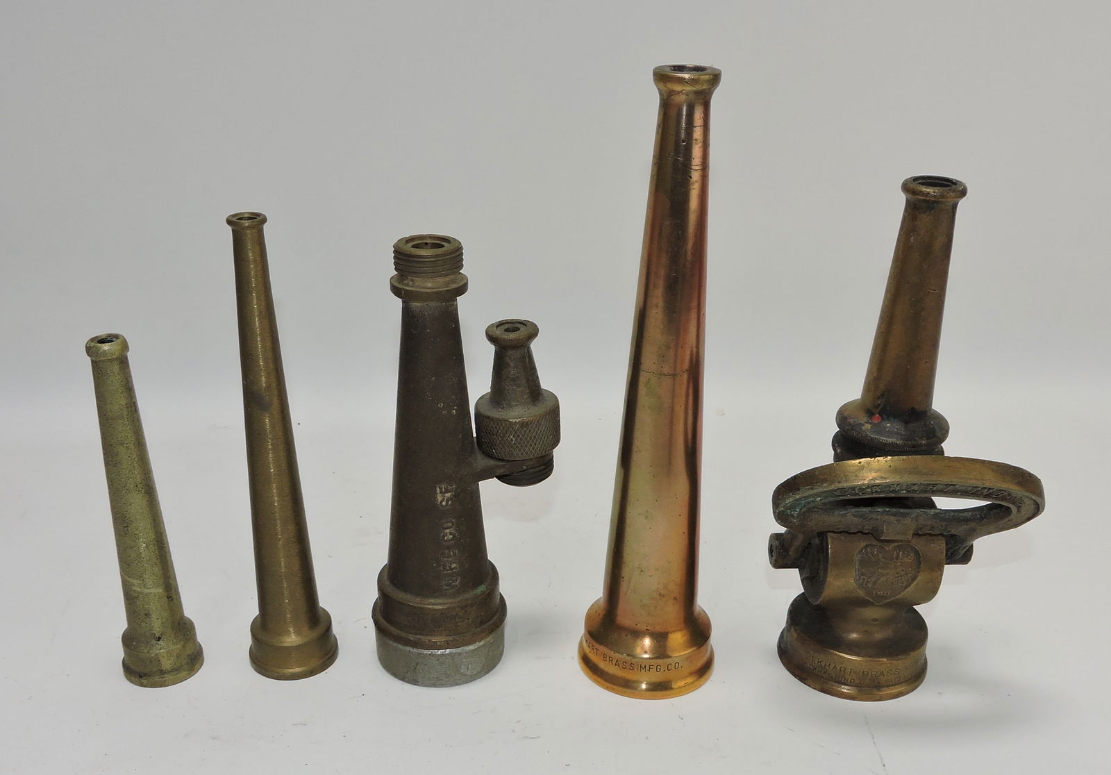 Lot of 5 brass fire hose nozzles, (1 of 1)