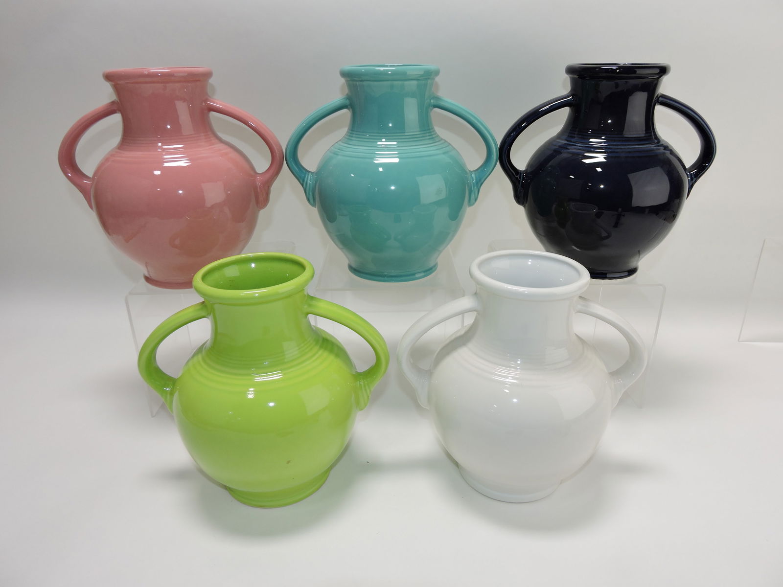 Fiesta Post 86 Millennium vase group:: rose, turquoise, cobalt, chartreuse, white