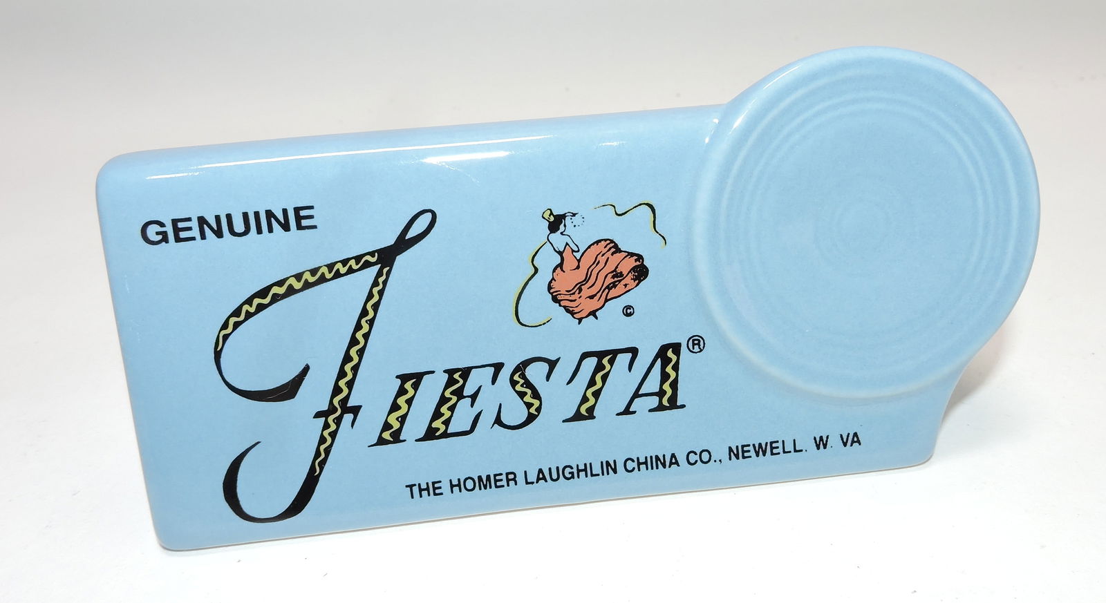 RARE Fiesta Post 86 shelf sign,: periwinkle color with printing error, labeled as turquoise