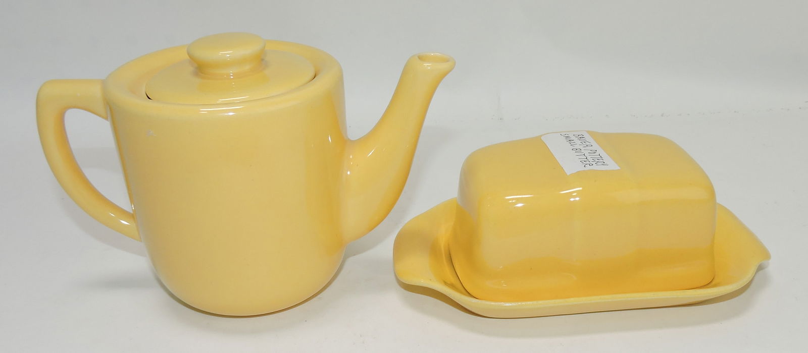 Bauer Pottery 2 cup teapot and: butter dish