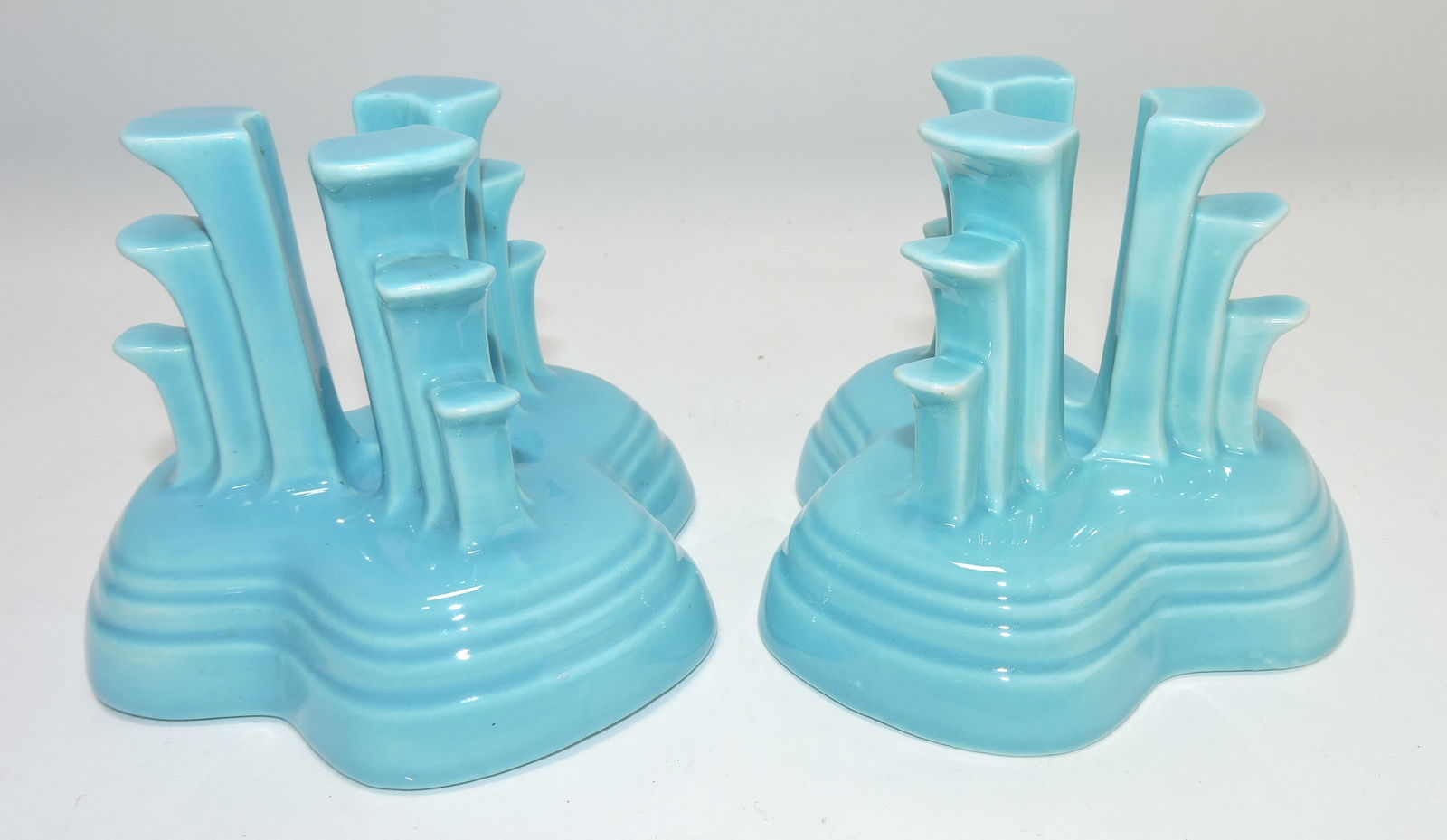 Fiesta pair of tripod candle holders,: turquoise