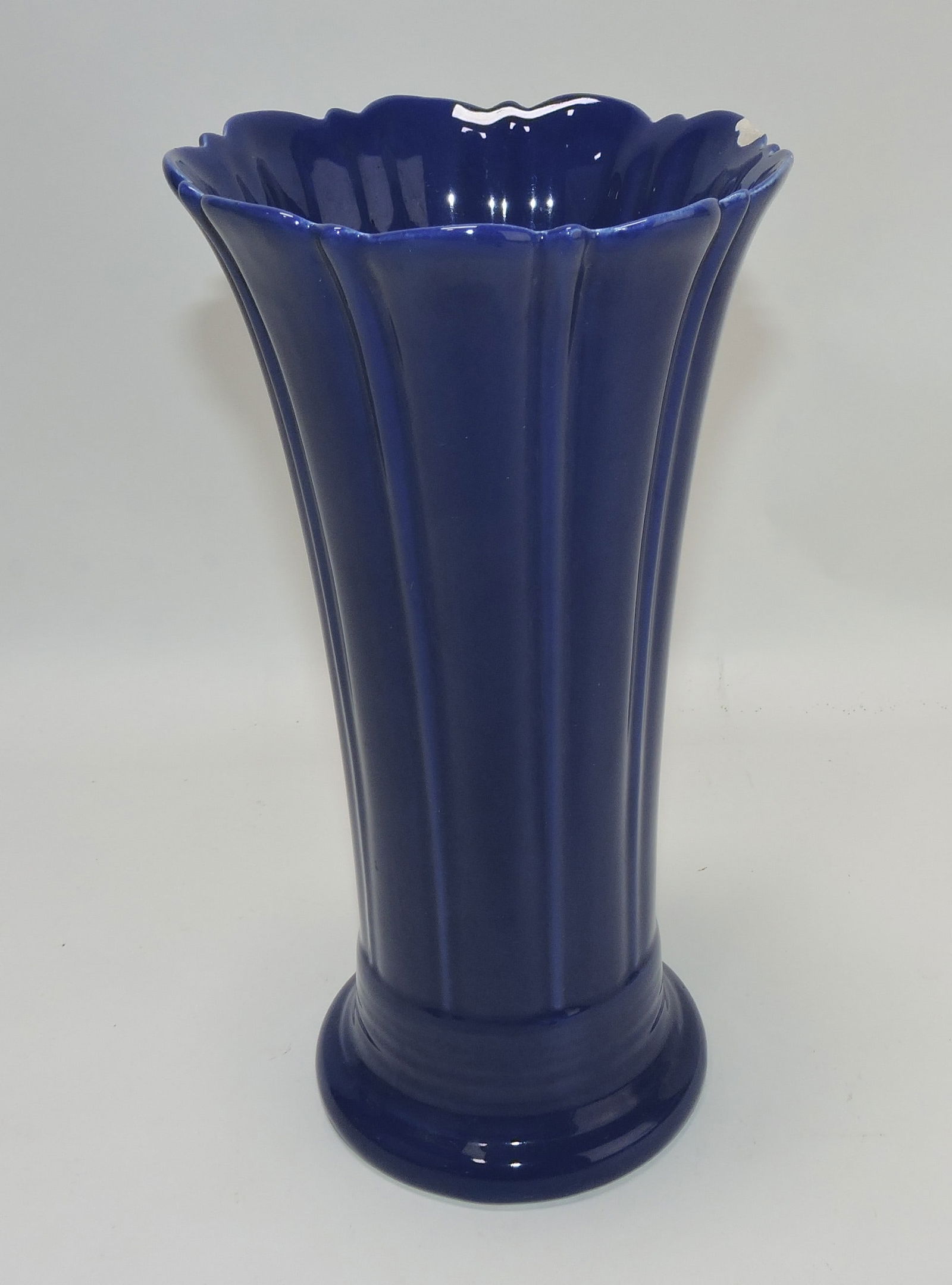 Fiesta 10" flower vase, cobalt, rim chip (1 of 2)