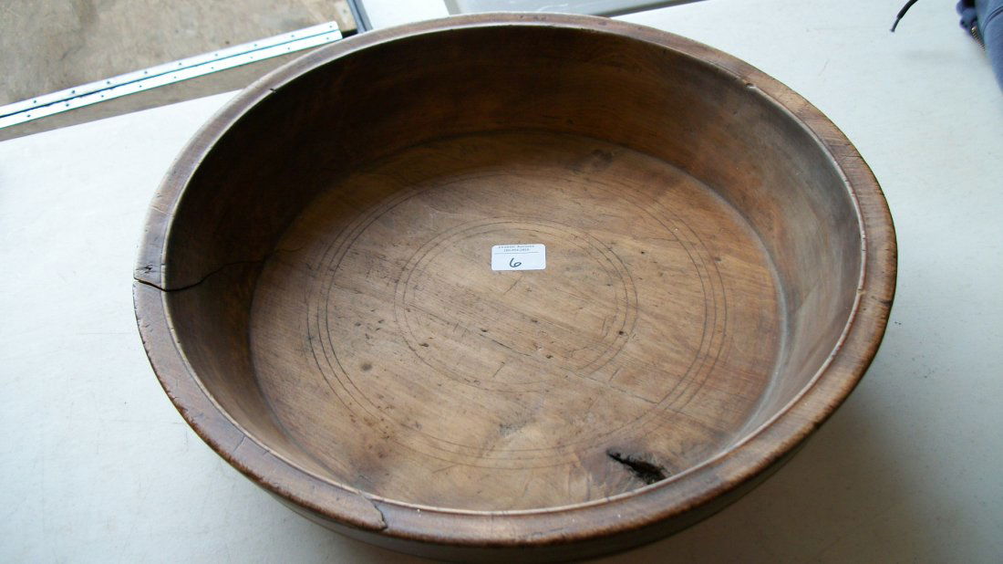 Early Wooden Walnut Burl Wood Treen Ware Bowl, 16 1/: Early wooden walnut burl wood treen ware bowl, 16 1/2"d, 4 3/4"h, hairline