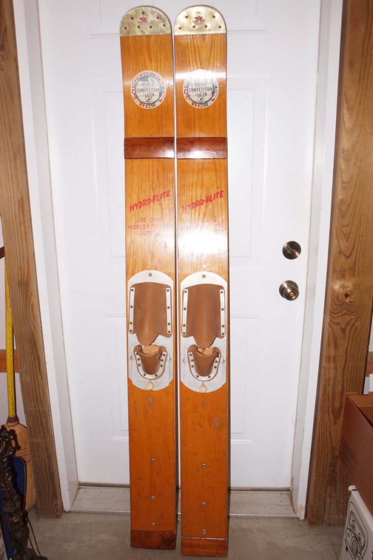 Vintage pair of Hydroflite wooden jumper water skis,: Vintage pair of Hydroflite wooden jumper water skis, 72", rare