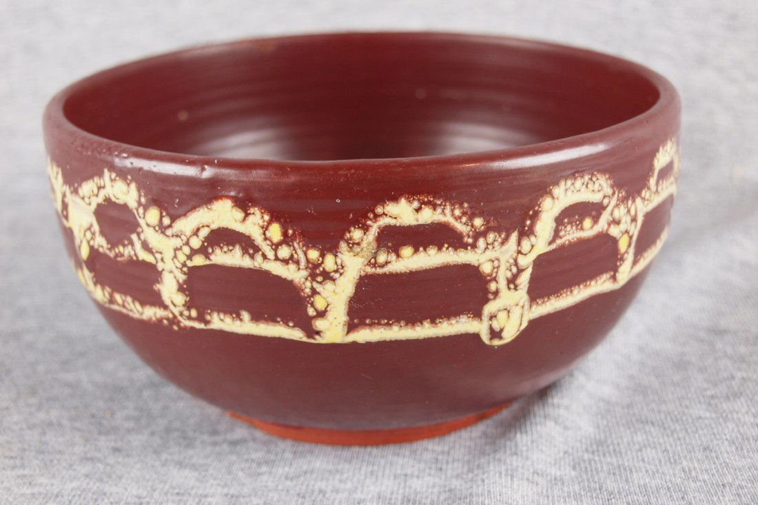 Art pottery hand thrown bowl, 3" x 6", signed May 19: Art pottery hand thrown bowl, 3" x 6", signed May 1955 Chicago Art Institute, George M. Merin, rim nick