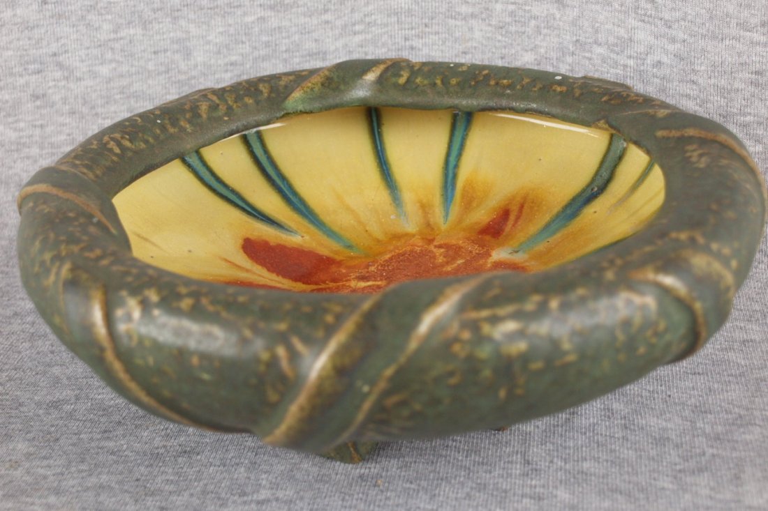 Fulper art pottery bowl, 9"d, 3 1/2"h, nick to feet : Fulper art pottery bowl, 9"d, 3 1/2"h, nick to feet