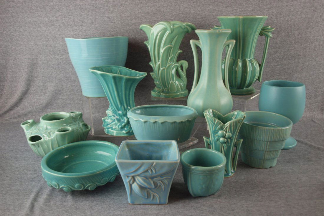 McCoy pottery lot of 13 vases and planters