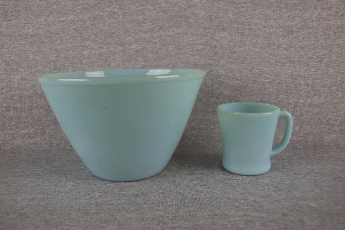 Fire King Azurite blue mixing bowl and mug: Fire King Azurite blue mixing bowl and mug