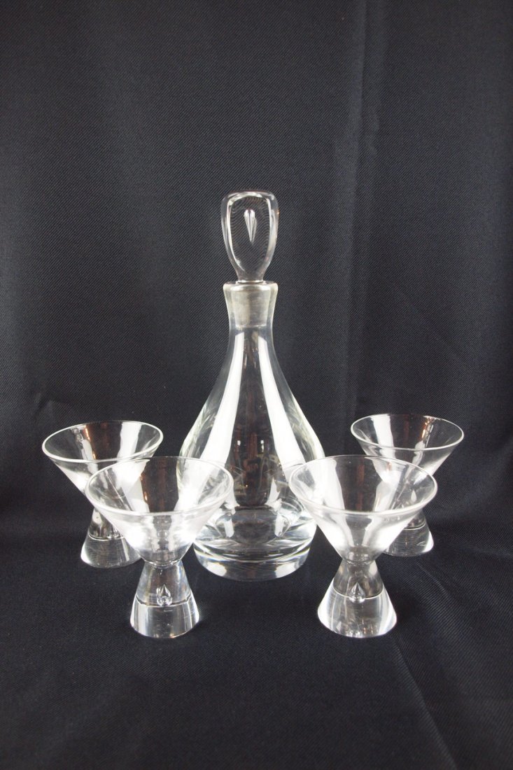 Steuben crystal art glass wine set with tear drops in